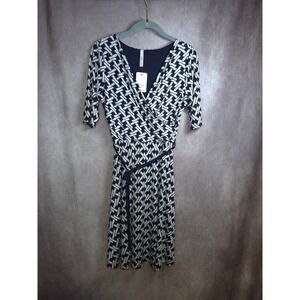 Gilli USA Blue White Geometric Wrap Midi Dress Size L